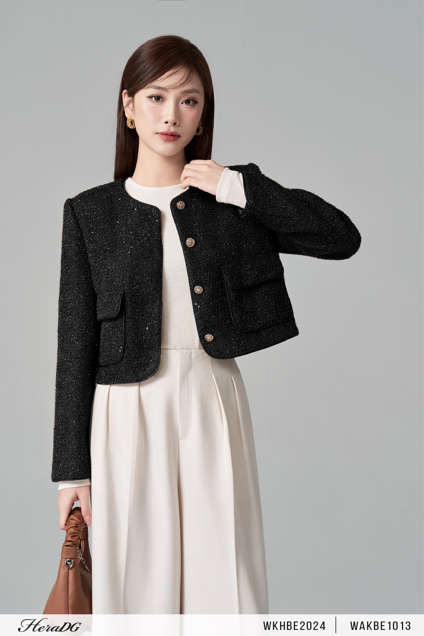 Ảnh của Áo khoác dạ tweed viền da